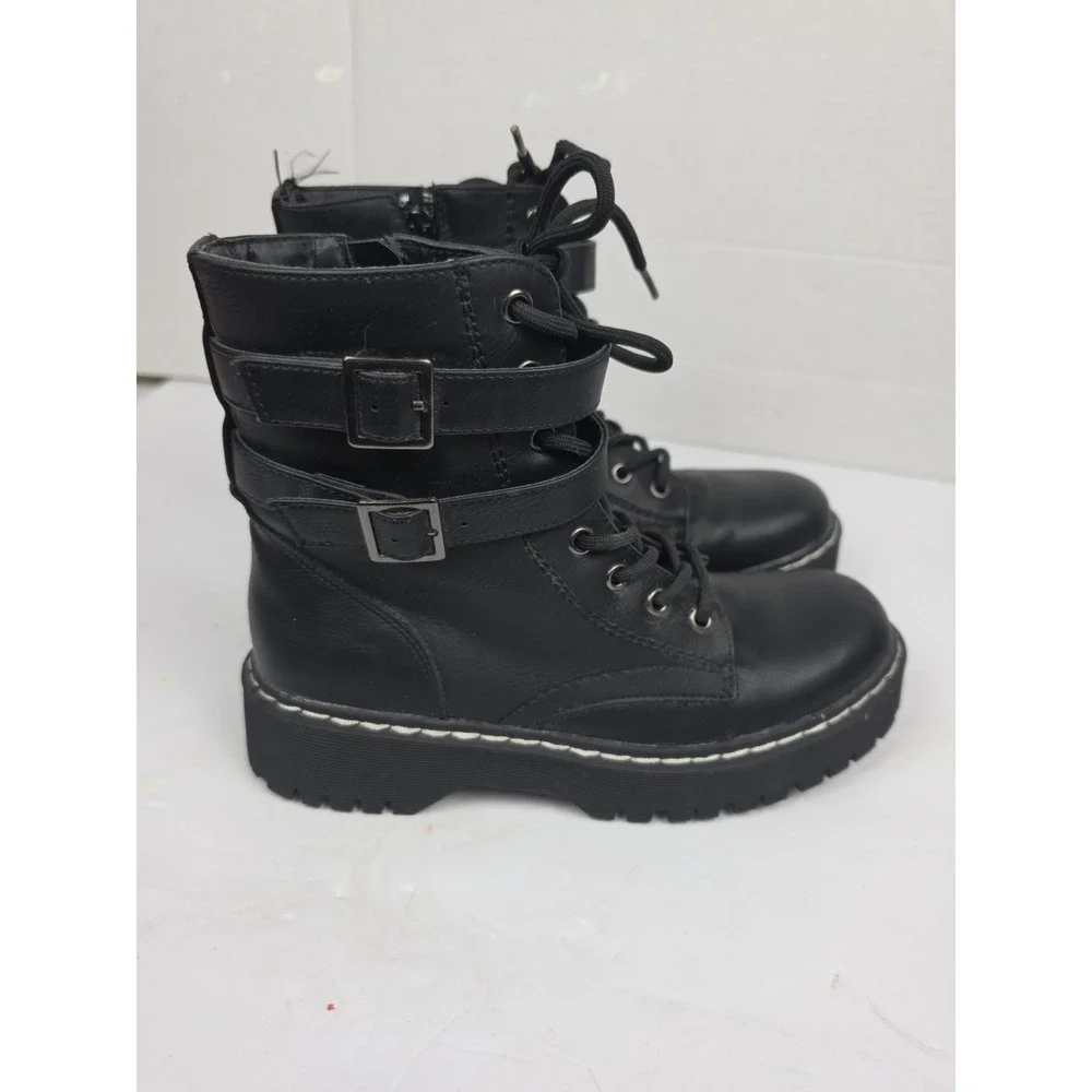 Moto Combat Ankle Boots Black 7 M Grunge Biker Edgy